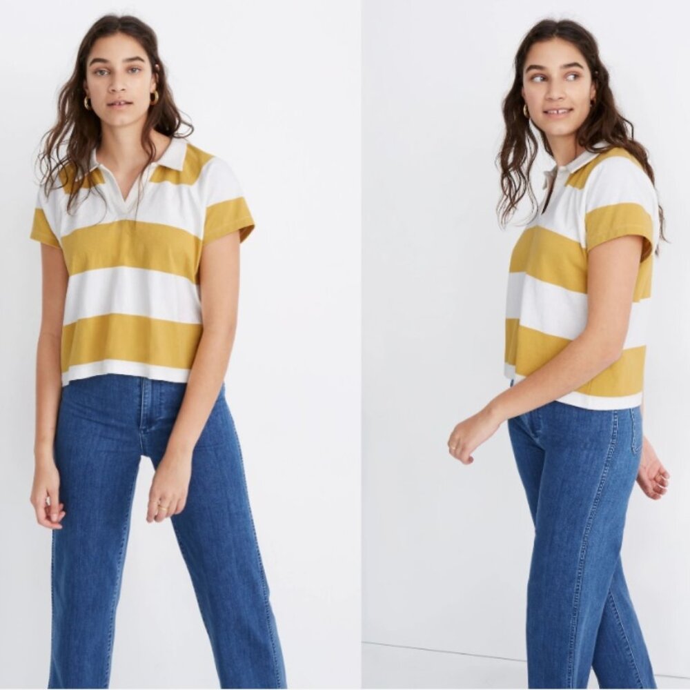 Madewell Yellow and White Striped Short Sleeve Tee